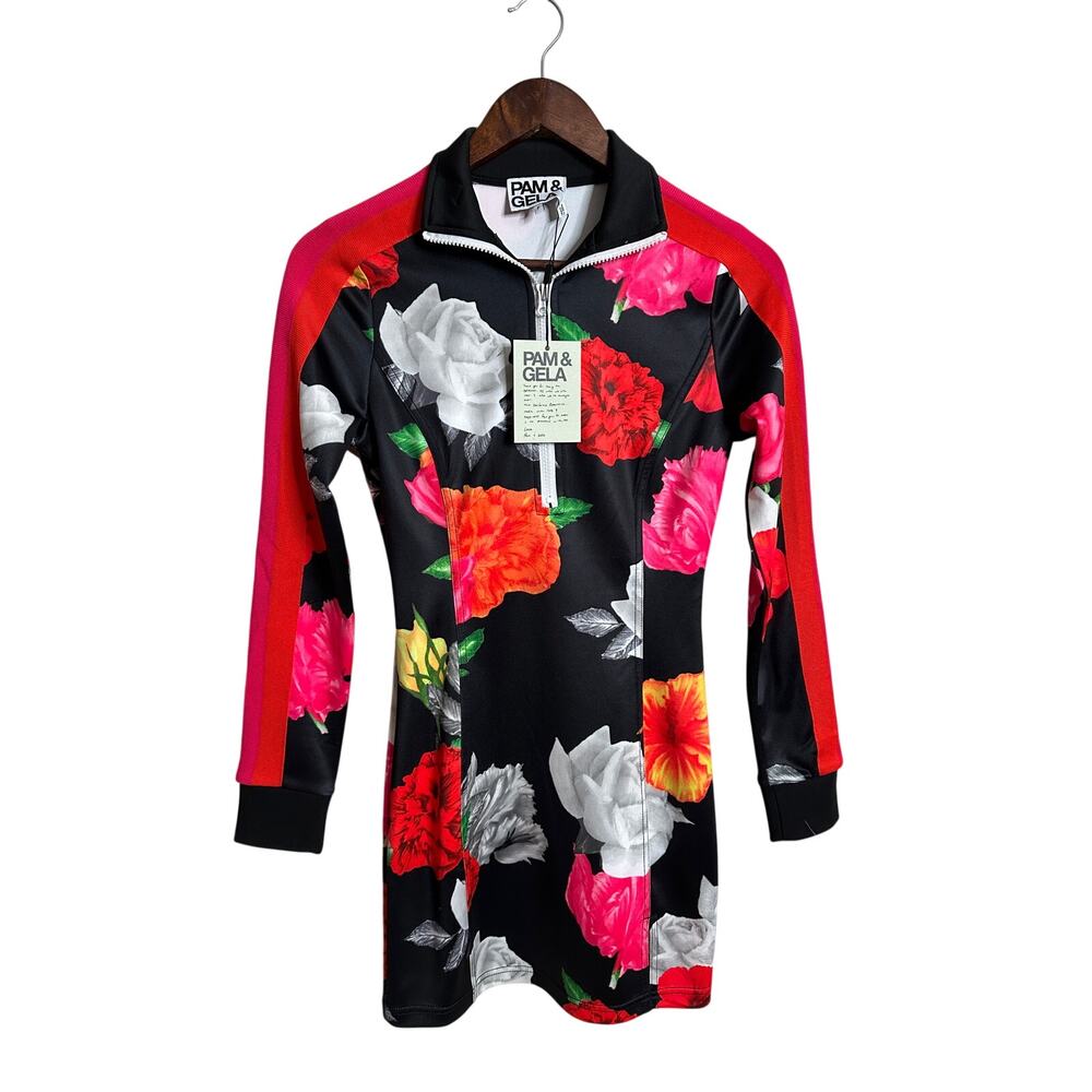 Pam & Gela Fresh Cut Track Dress Floral Long Sleeve Womans P NWT
